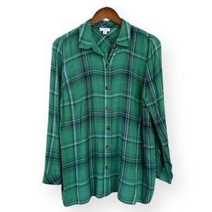 J. Jill Green Jade Plaid Blouse 2X